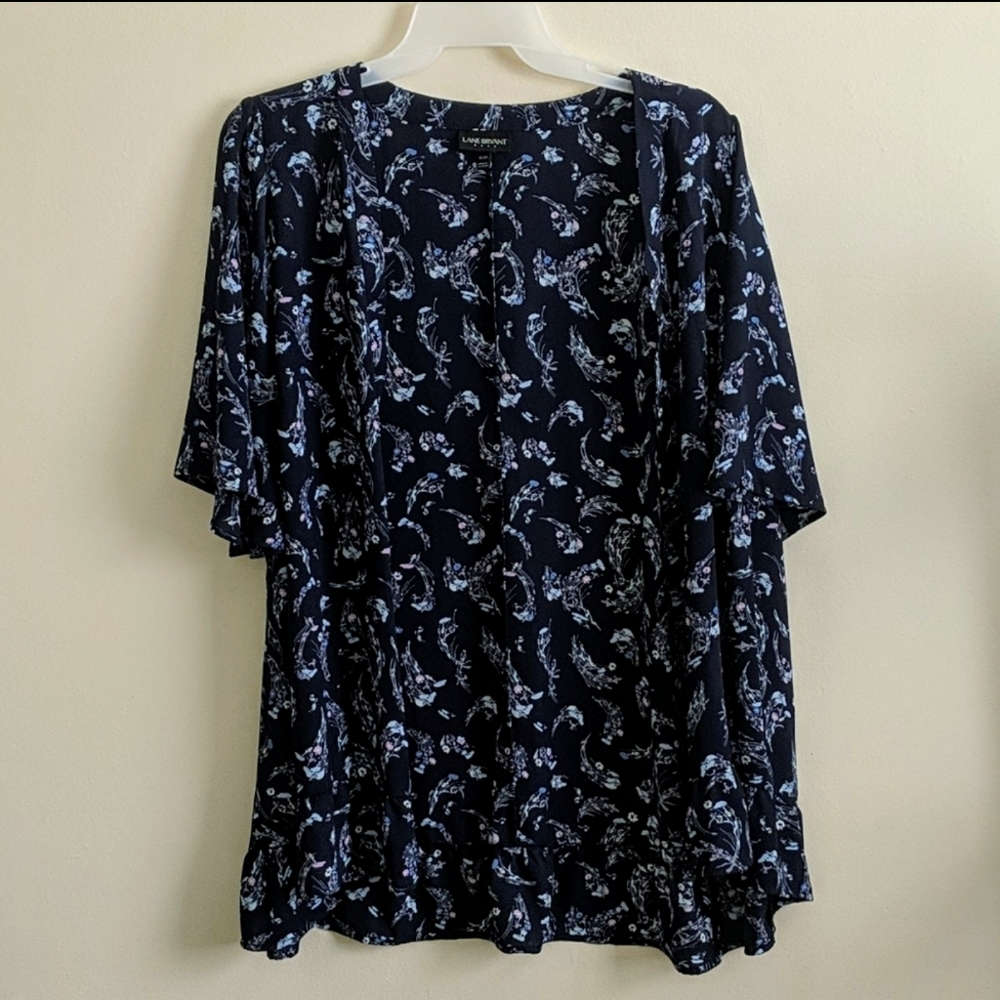 Lane Bryant 18/20 Sheer floral Kimono ruffle hem